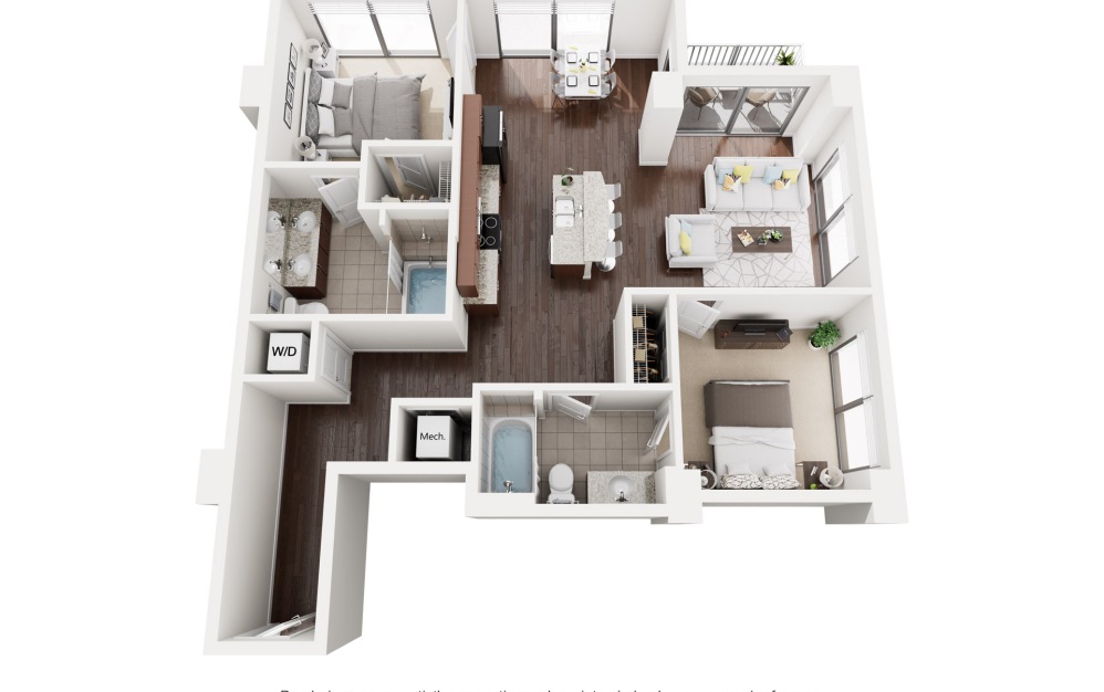 The Pallazzo or The Pinnacle - 03/16 - 2 bedroom floorplan layout with 2 bathrooms and 1109 - 1130 square feet